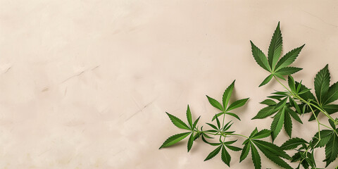 Cannabis Blätter auf neutralen Hintegrund für Logo oder Schild. Mit freien Platz für Werbetext.