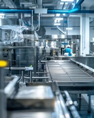 Food processing factory with modern packaging machinery