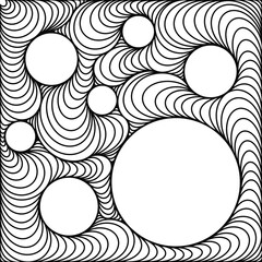 Abstract, doodles, black lines with no fixed shape make up the image. There is white circle space, doodle, pattern, white background.