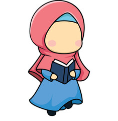 Muslim girl cartoon illustration holding a book