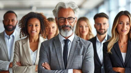 Fototapeta premium A diverse group of business professionals stand together, arms crossed, looking confident and ready to take on any challenge