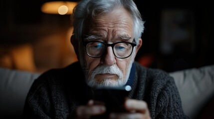 A close-up photo of an older man using his smartphone - Powered by Adobe