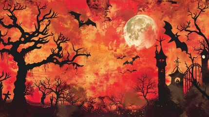 Fiery Halloween Night with Full Moon