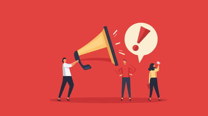 People announce advertising with megaphone vector illustration. Awareness focus loud speaker man and woman. Business banner marketing group media. Speech news promotion network leadership poster