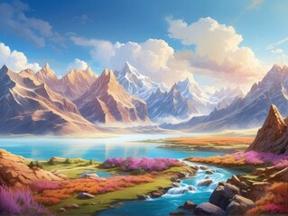 Obraz premium landscape with lake and mountains