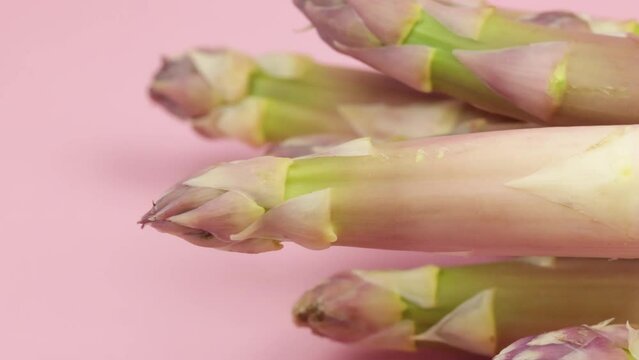 asperges blanches isol&eacute;es sur un fond rose
