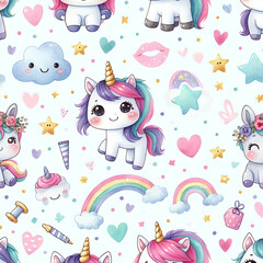 Cute little unicorn pattern digital paper background