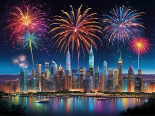 fireworks over the city