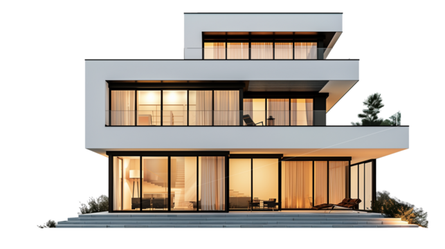 Dark Color Modern House Isolated on Transparent Background