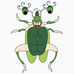 
Cartoon insect close-up. Vector image of a beetle with six legs. Character with big eyes.