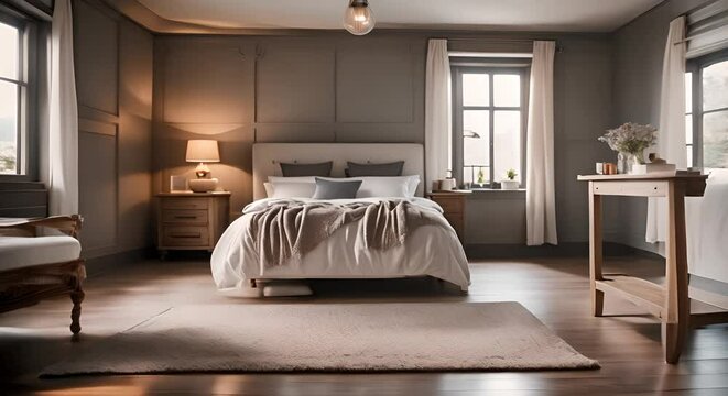 Cozy farmhouse bedroom interior