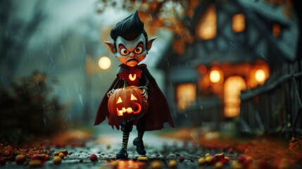 Animated Vampire Kid with Jack-o'-Lantern