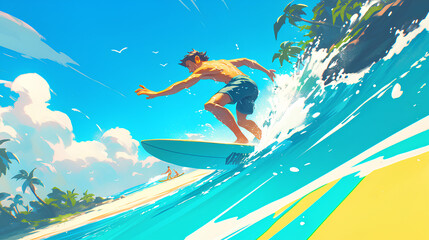 a guy is surfing on the beach