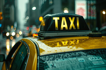 Taxi sign prominently displayed on a car roof, clearly identifying the vehicle as a taxi