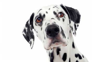 Dalmatian with Spotted Ears and a Curious Tilt: A Dalmatian with spotted ears and a curious head tilt, displaying its curious and alert nature. photo on white isolated background 
