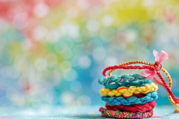colourful friendship band or knot on light background