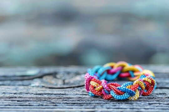 colourful friendship band or knot on light background