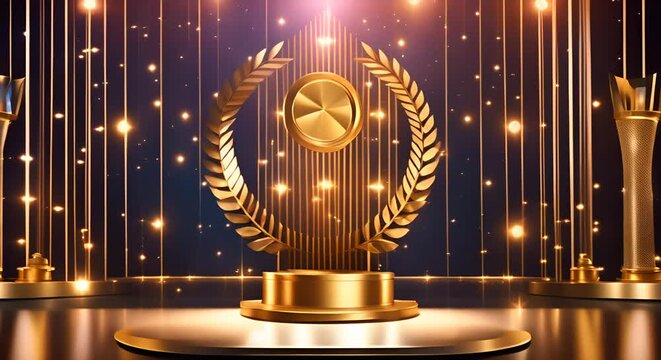 Awards ceremony stage background with gold elements and spotlights