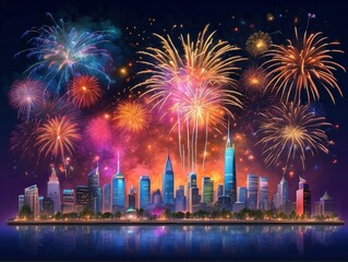 Naklejka premium fireworks over the city