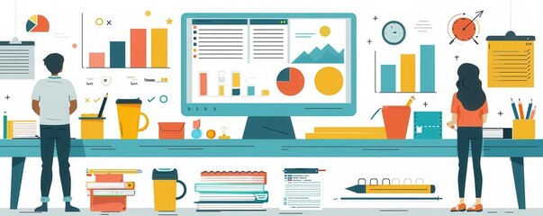 curriculum development flat design top view educational planning concepts animation complementary color scheme