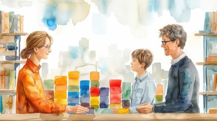 handson learning flat design side view contributions of Jean Piaget watercolor triadic color scheme