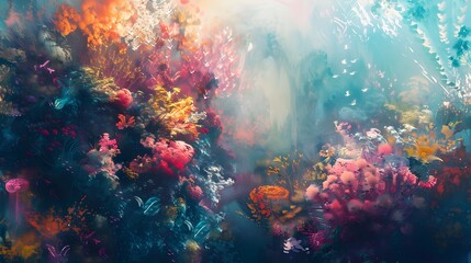 Obraz premium Vibrant Underwater Coral Reef Teeming with Diverse Marine Life