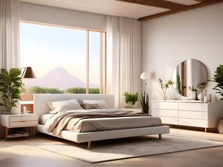 Fototapeta premium modern bedroom at daylight, with a nightstanda 