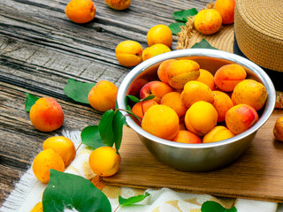 apricots in a wooden bowl