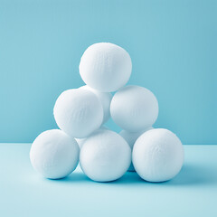 Icy Blue Background with Stacks of Winter Snowballs