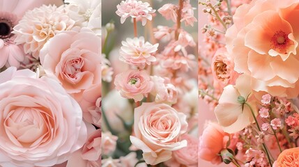 Delicate Blush Pink Roses and Peonies Blooming in a Lush Floral Arrangement
