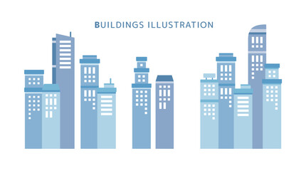 都会の高層ビル群の青いシンプルなかわいい背景イラスト © SAKUTA