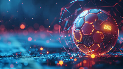 Abstract image presenting a soccer ball with digital analytics interface, symbolizing online sports betting and data analysis 