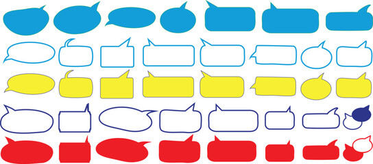 Colorful speech bubbles vector, blue, yellow, red, white, various shapes, communication, dialogue box, chat isolated illustration graphic design elements