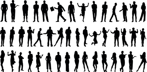 Silhouette people diverse poses vector collection. Ideal for business, teamwork, communication, social, community, meeting, human resources