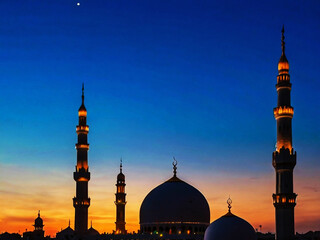 Eid al-Adha and The Mosque's Islamic Architecture and the Gorgeous View. Islamic Mosque, Ramadan, Background.
