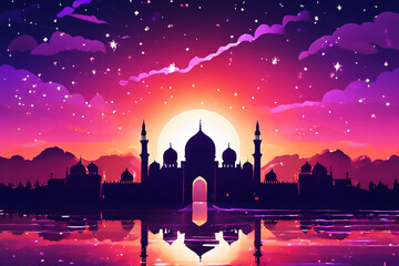 Eid al-Adha and The Mosque's Islamic Architecture and the Gorgeous View. Islamic Mosque, Ramadan, Background.