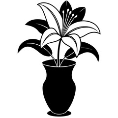 Lily vase vector silhouette illustration on white background.