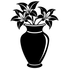 Lily vase vector silhouette illustration on white background.