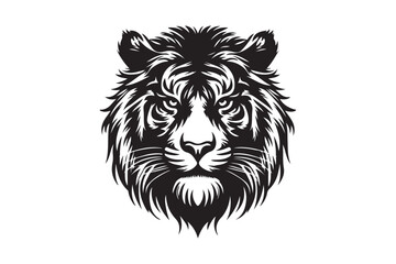 Black and white tiger had silhouette vector illustrator with white background