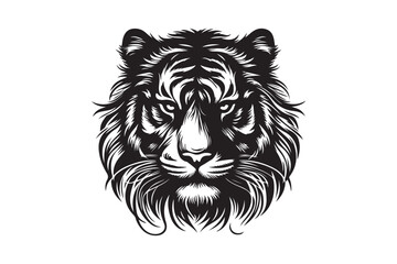 Black and white tiger had silhouette vector illustrator with white background