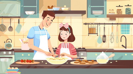 Family baking cookies in the kitchen