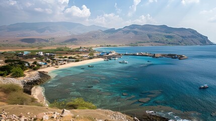 Fototapeta premium View of Ba'a Harbor on Rote Island from the lighthouse generrated ai