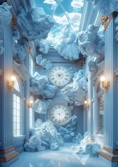 Surreal 3D Abstract Background with Floating Clock Pieces