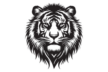 Black and white tiger had silhouette vector illustrator with white background
