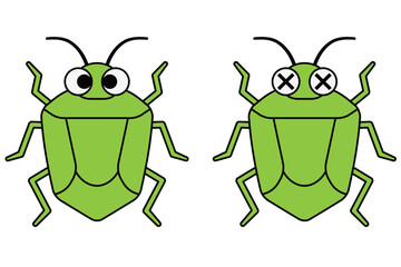 かわいいカメムシのイラスト　普通と駆除された２パターン