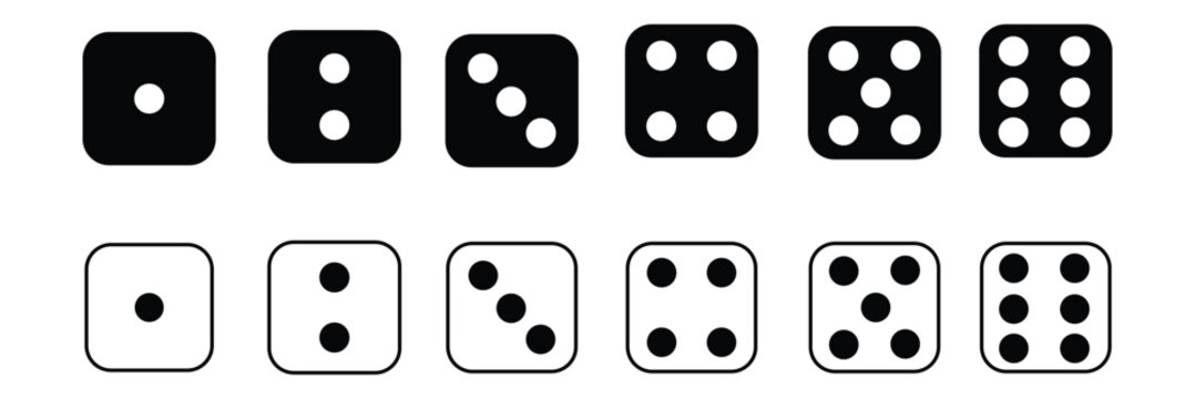 Game dice set isolated on transparent background. Set of dice in flat and linear design from one to six. Traditional game die with marked with different numbers of dots . vector illustration.