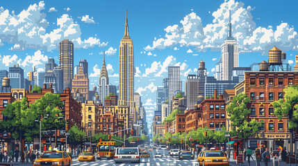 Landscape of metropolitan city pixel art illustration, Skyscraper in the city, city view pixel art design