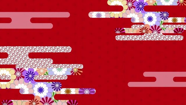 華やかなエ霞文様が動く和風動画　赤色背景