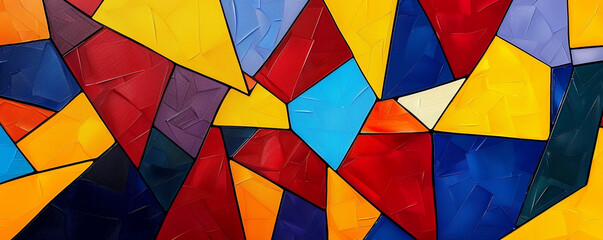 Fototapeta premium Abstract arrangement of irregular polygons in bold primary colors, reminiscent of a modernist painting.