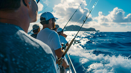 Obraz premium Group of Anglers Fishing on a Deluxe Yacht
